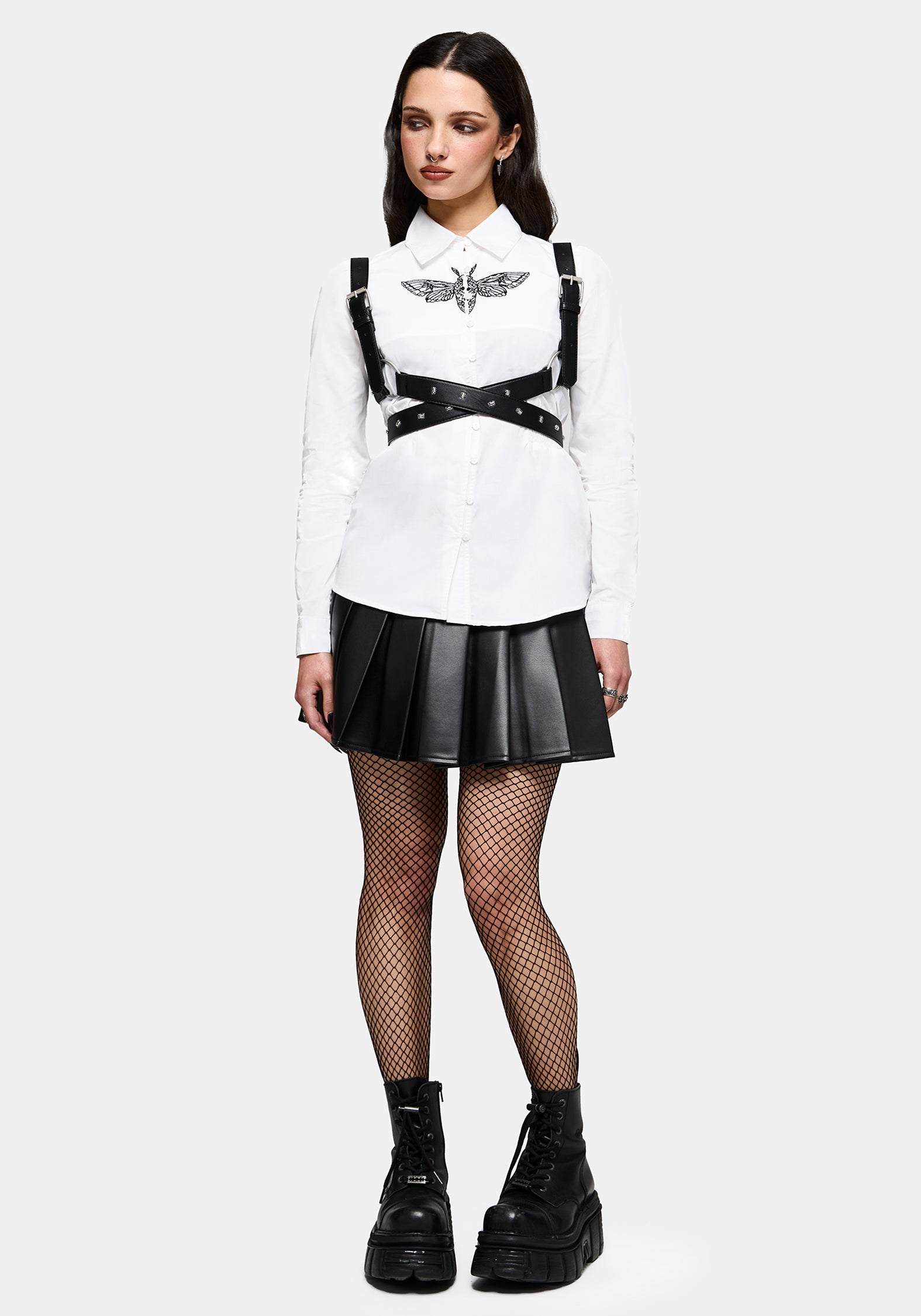 Wispette Moth Embroidered Poplin Fitted Shirt
