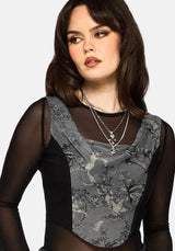 Merunicorn Enchanted Forest Print Chiffon Cowl Corset Top