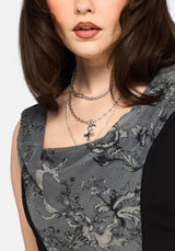 Merunicorn Enchanted Forest Print Chiffon Cowl Corset Top