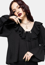 Cassidy Crinkle Poet Sleeve Lace Up Blouse