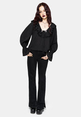 Cassidy Crinkle Poet Sleeve Lace Up Blouse