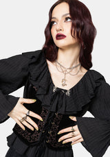 Cassidy Crinkle Poet Sleeve Lace Up Blouse