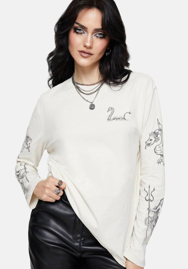 Fenrys Medieval Map Long Sleeved Cream T-Shirt