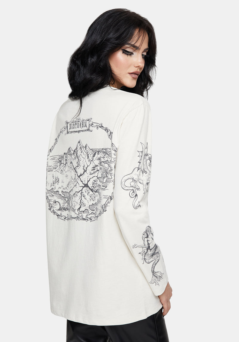 Fenrys Medieval Map Long Sleeved Cream T-Shirt