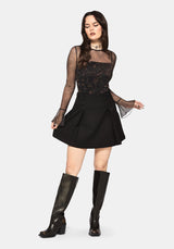 Haunt Fluted Long Sleeved Mesh Print Top