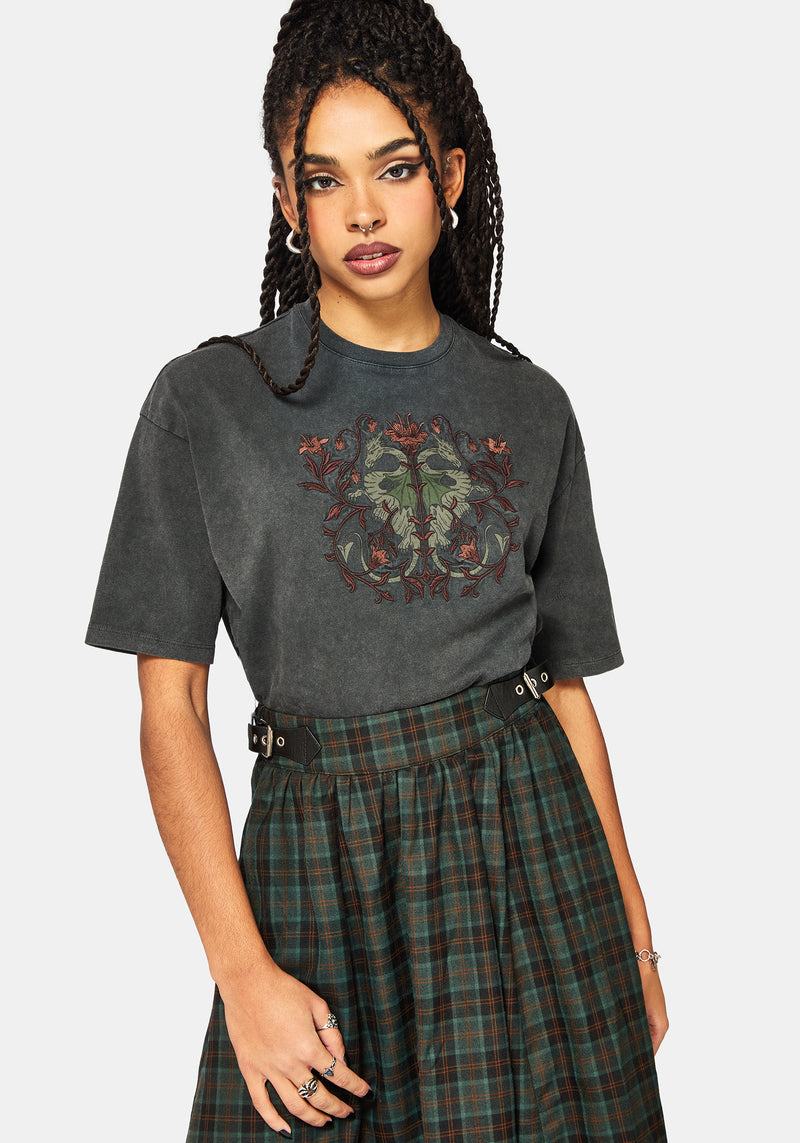 Mai Twin Flame Embroidered Dragon Print Boxy Tee