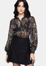 Elide Black Orchid Print Chiffon Blouse