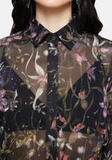 Elide Black Orchid Print Chiffon Blouse