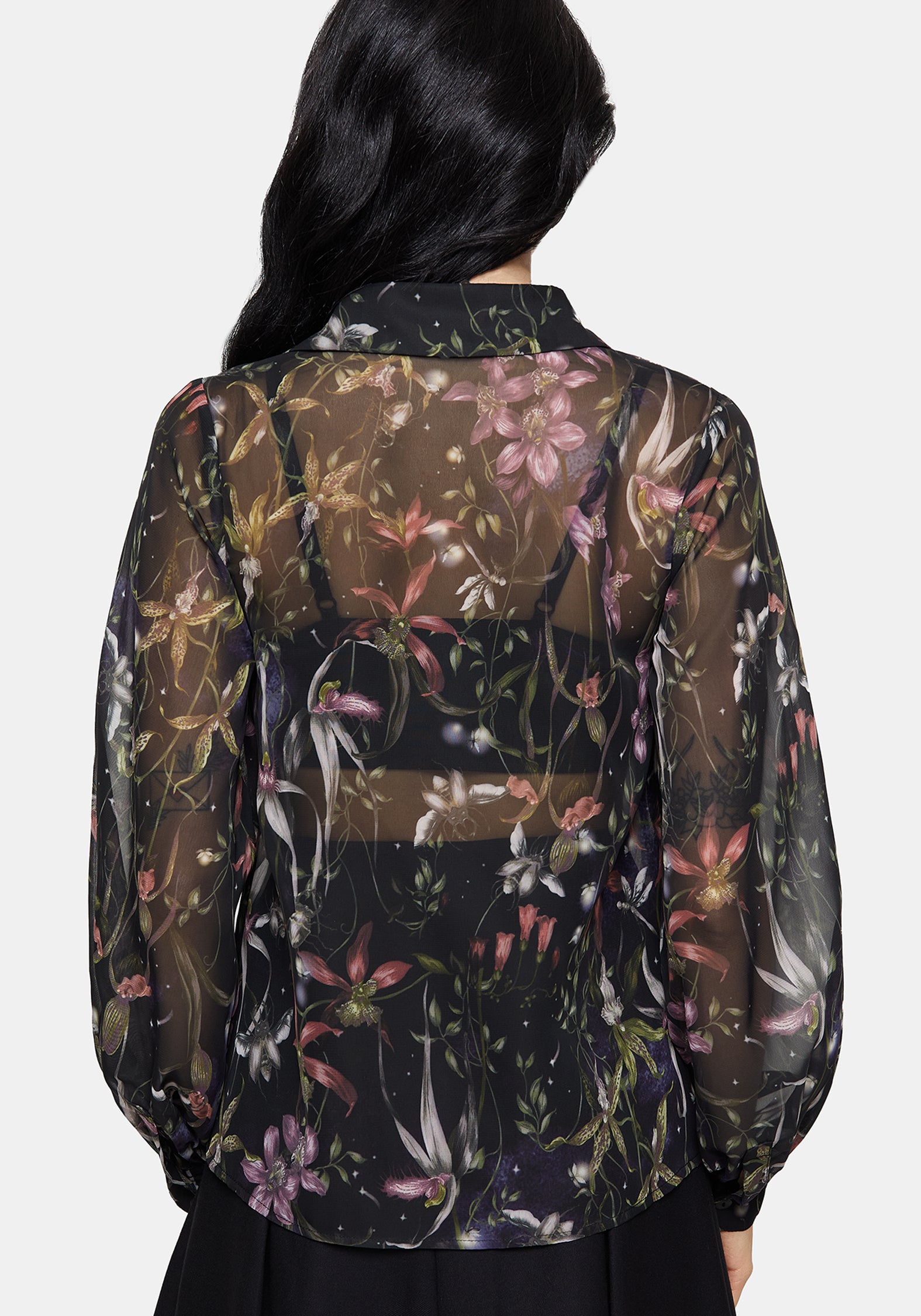 Elide Black Orchid Print Chiffon Blouse