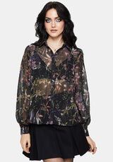 Elide Black Orchid Print Chiffon Blouse