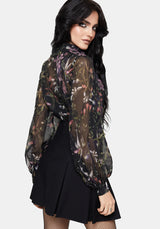 Elide Black Orchid Print Chiffon Blouse