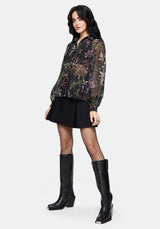 Elide Black Orchid Print Chiffon Blouse