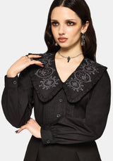 Alira Bug Embroidered Collar Long Sleeved Blouse