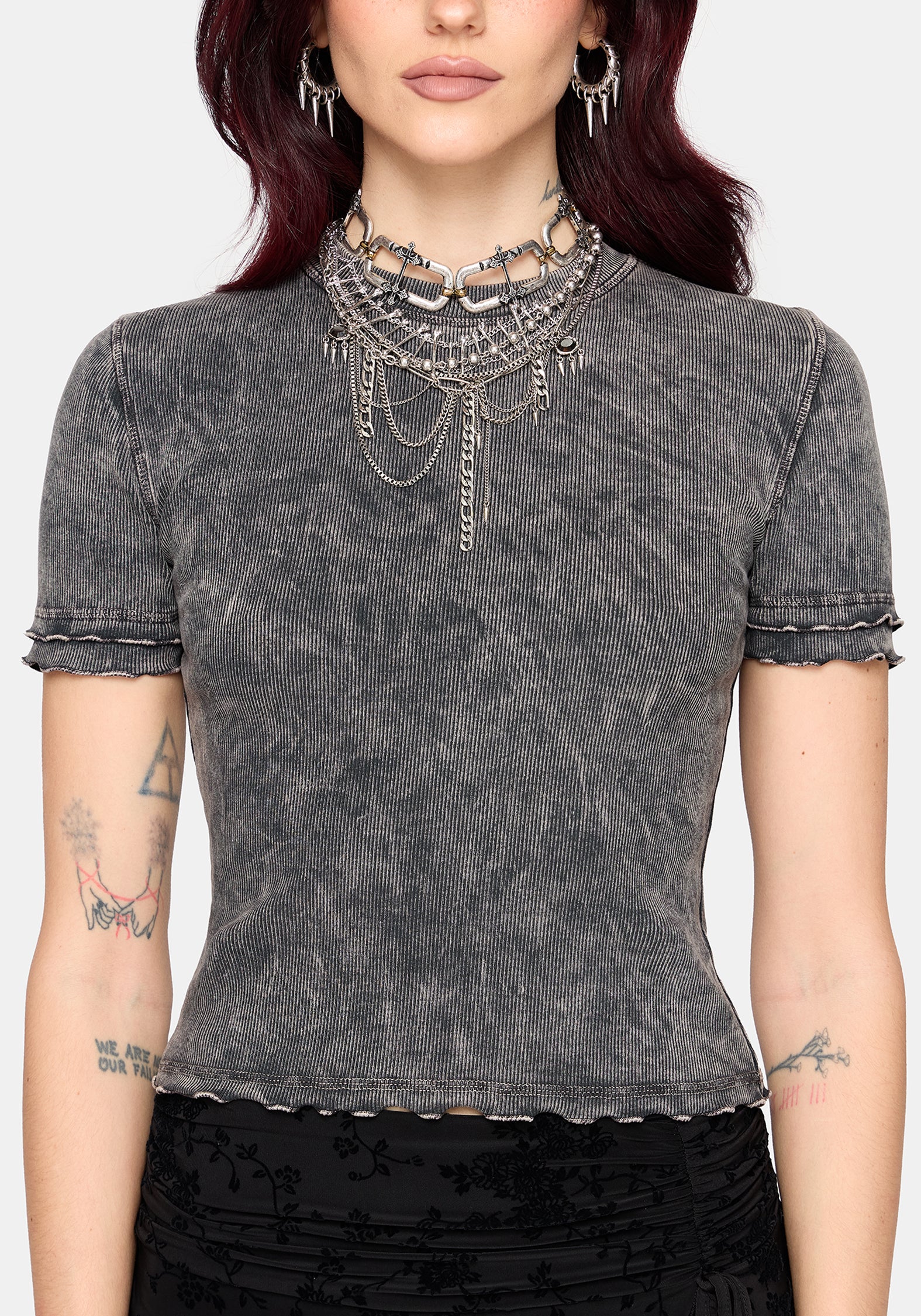 Stori Ribbed Short Sleeve T-Shirt - Black
