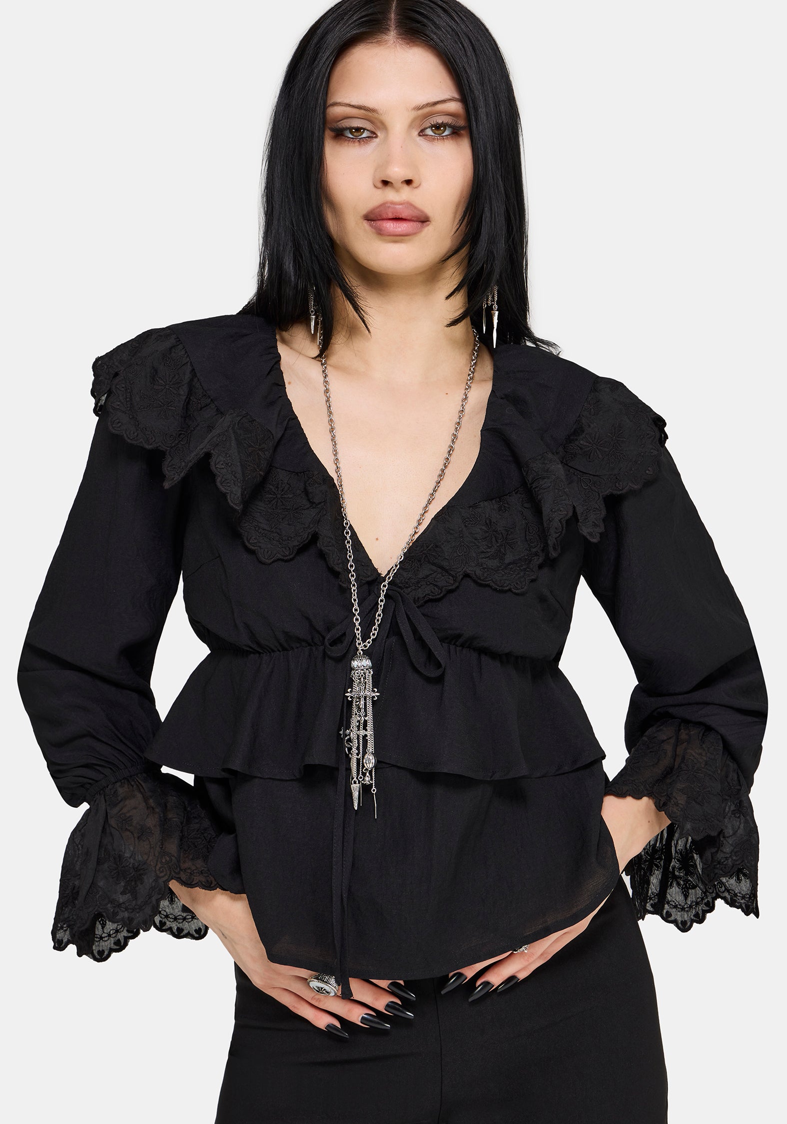 Ottie Ruffle Neck Tie Front Blouse EU 34