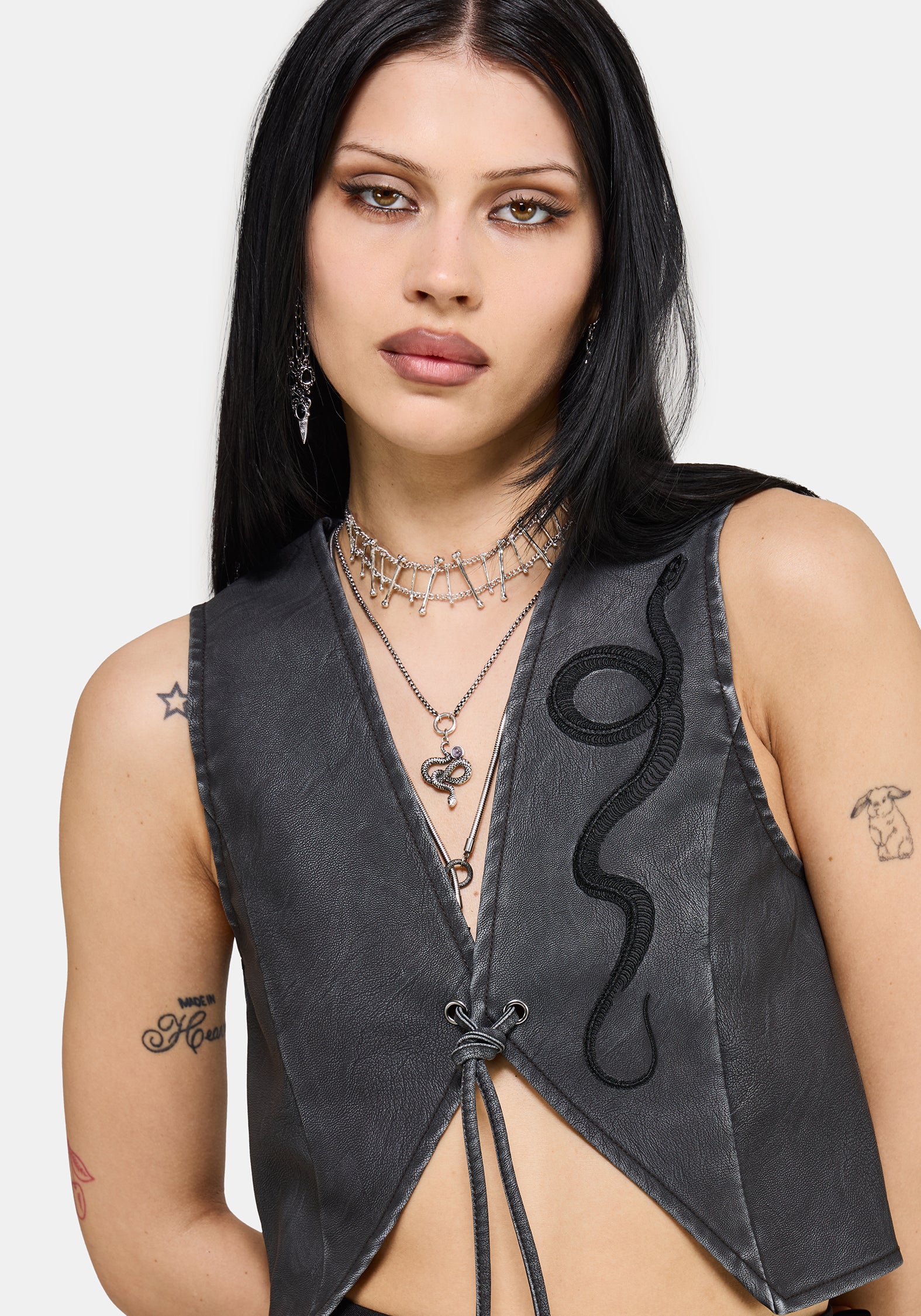 Sirrha PU Serpent Embroidered Waistcoat EU 34