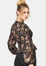 Triple Goddess Print Tie Front Blouse
