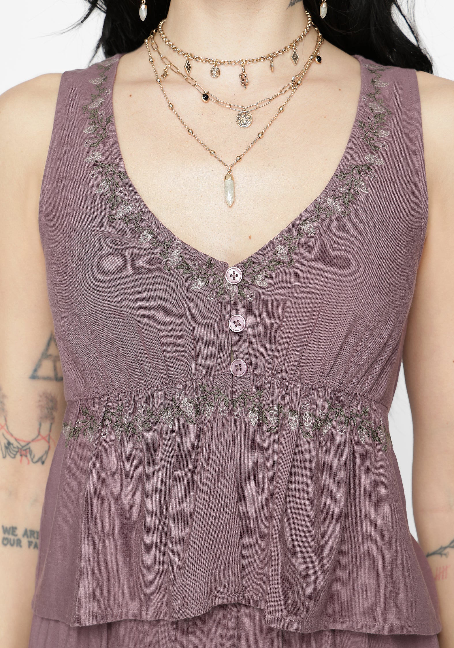 Solis Skull Embroidered Linen Babydoll Cami