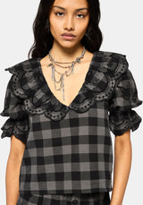 Ashwing Check Broderie Collar Blouse