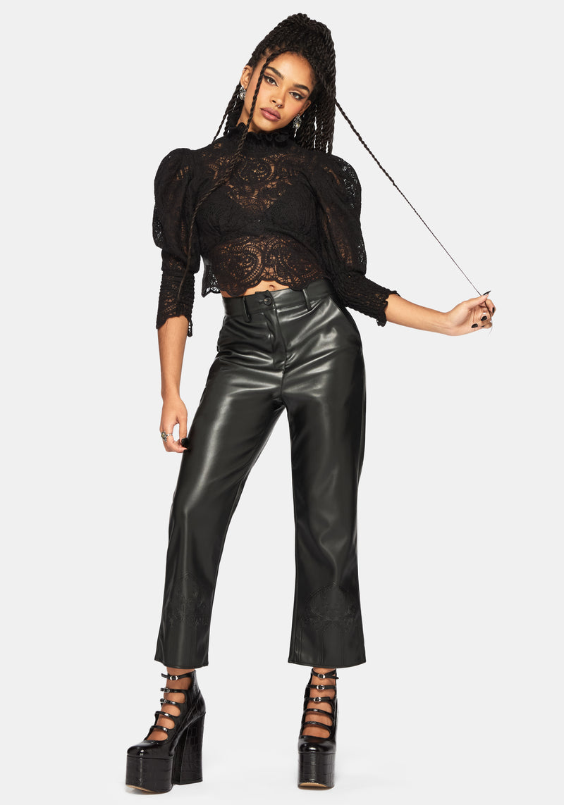 Lyra Lace Ruched High Neck Blouse - Black