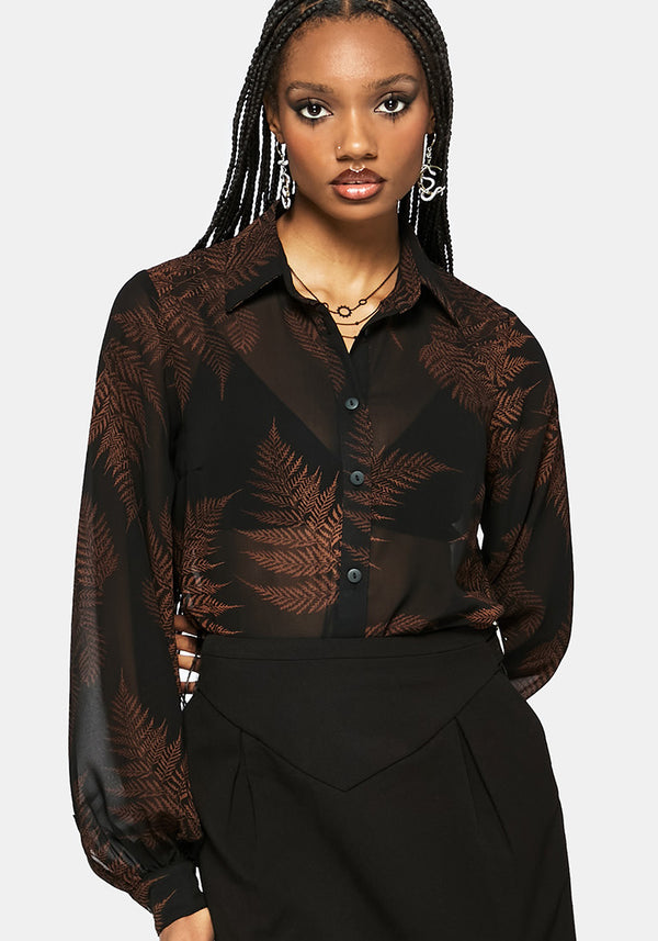 Ruin Fern Print Chiffon Shirt
