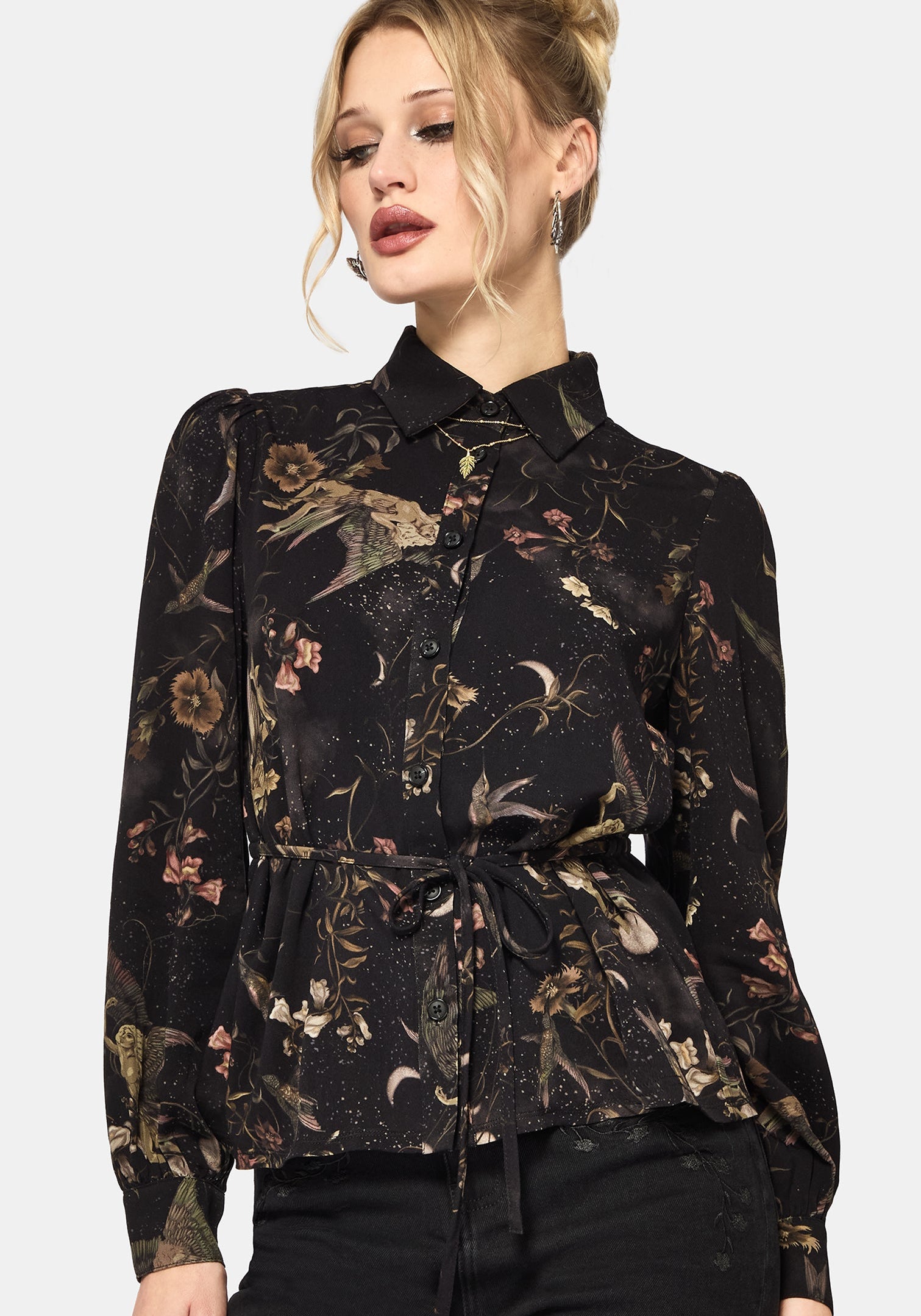 Harpyiai Print Tie Up Shirt