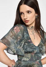 Thalassa Print Tie Back Angel Sleeve Top