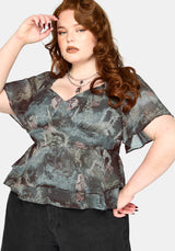 Thalassa Print Tie Back Angel Sleeve Top