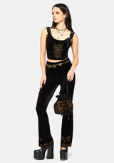Kobra Velour Embroidered Tie Strap Corset Top