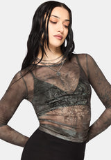 Eros Realm Mesh Long Sleeve Ruche Top