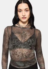 Eros Realm Mesh Long Sleeve Ruche Top