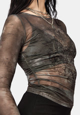 Eros Realm Mesh Long Sleeve Ruche Top