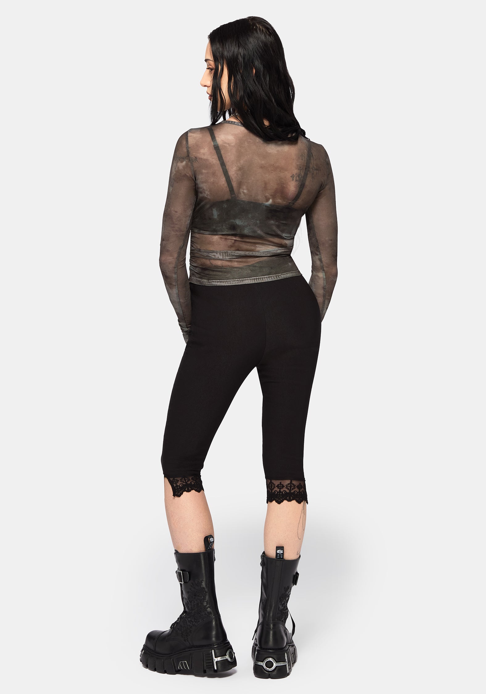 Eros Realm Mesh Long Sleeve Ruche Top