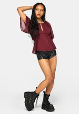 Ari Cape Charm Blouse - Burgundy