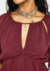 Ari Cape Charm Blouse - Burgundy