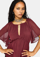 Ari Cape Charm Blouse - Burgundy