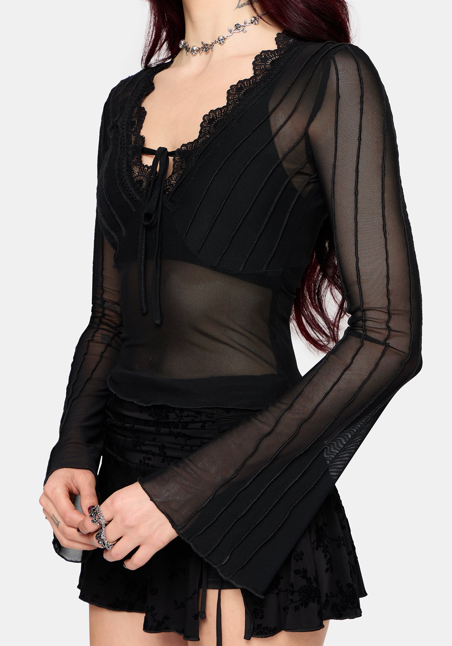 Raye Layered Mesh Tie Front Top