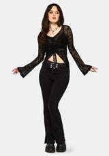 Deadly Nightshade Flocked Mesh Ruched Top