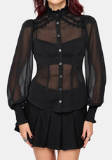 Zia Chiffon Sheer Lace Trim Shirt