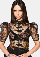 Angela Folk Embroidered Black Blouse