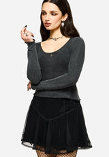 Lucera Long Sleeve Pointelle Scoop Neck Top