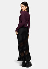 Lucera Long Sleeve Pointelle Scoop Neck Top - Burgundy