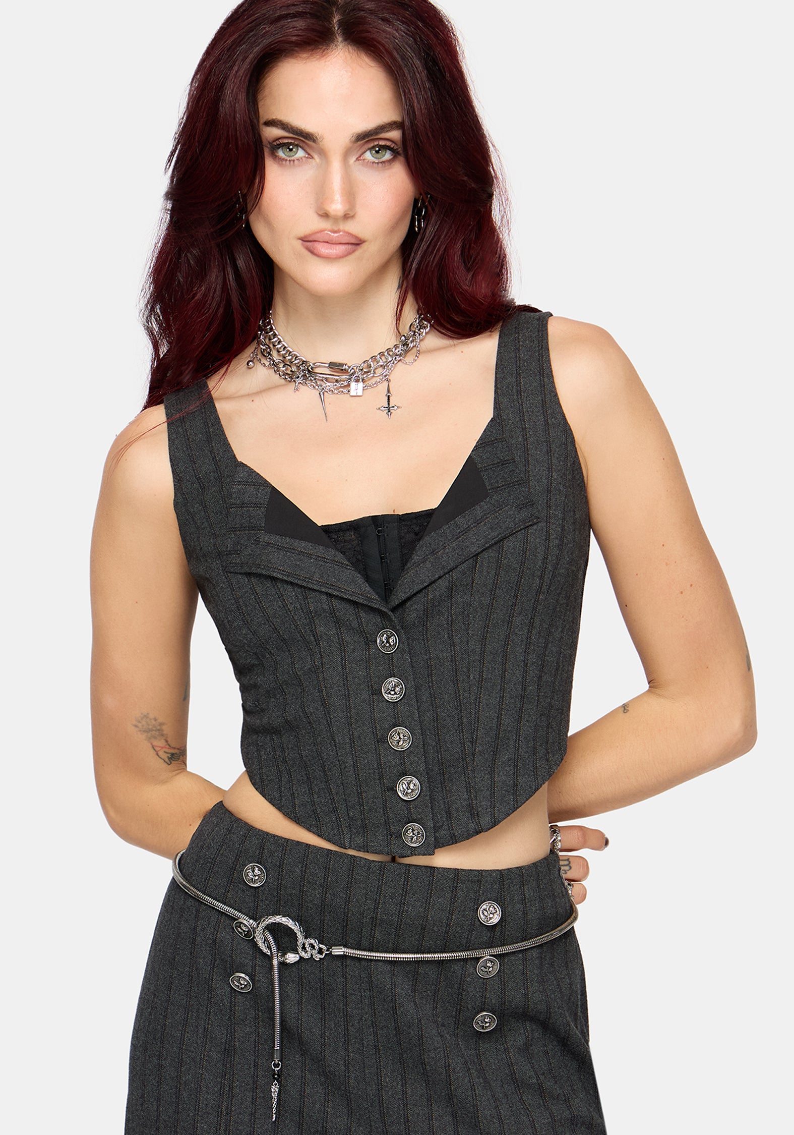 Blair Pinstripe Lace Insert Stripe Corset