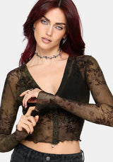 Zuri Button Down Lace Printed Shirt - Green