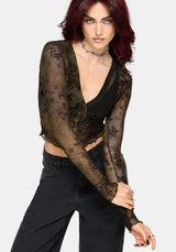 Zuri Button Down Lace Printed Shirt - Green