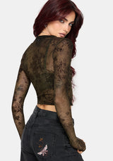 Zuri Button Down Lace Printed Shirt - Green