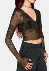Zuri Button Down Lace Printed Shirt - Green
