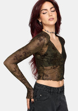 Zuri Button Down Lace Printed Shirt - Green