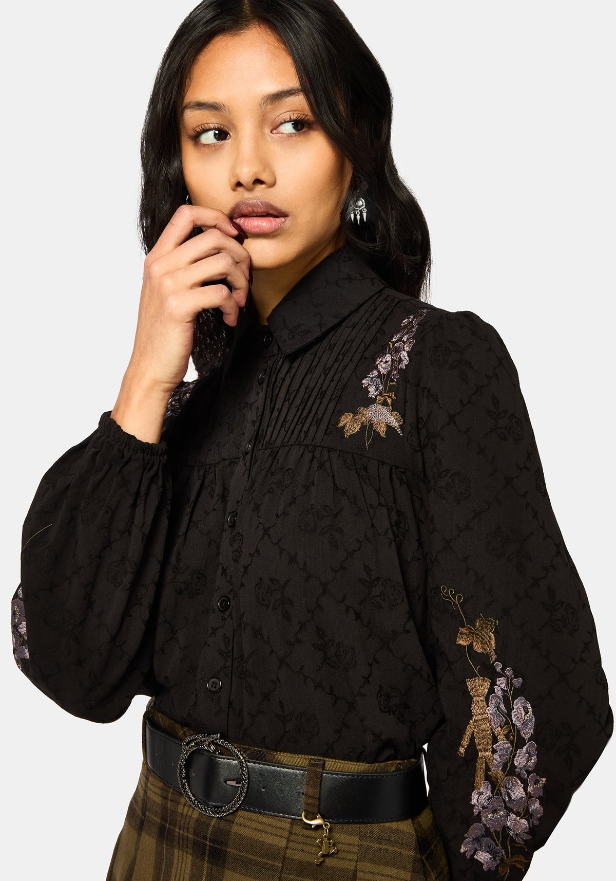 Dusha Garden Embroidered Shirt - Black