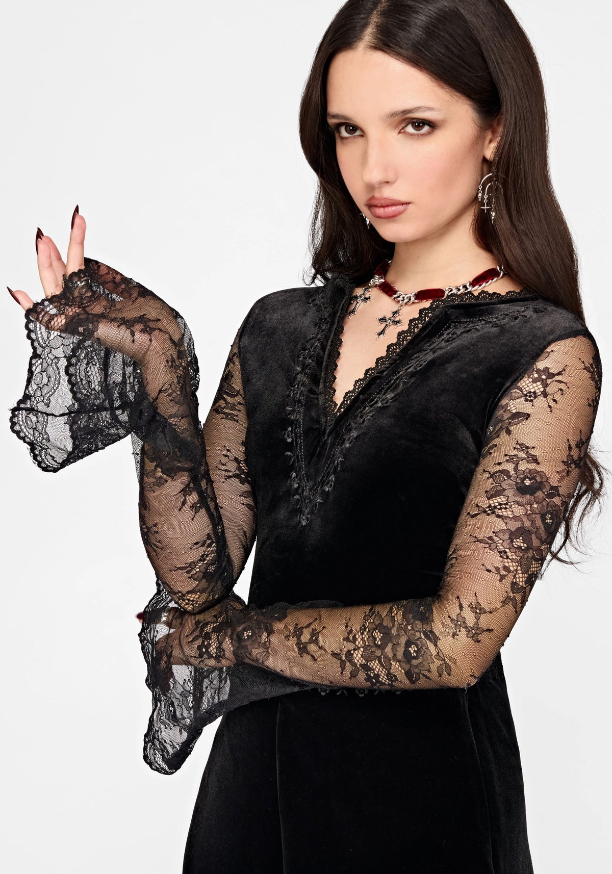 Velis Embroidered Long Sleeve Velour Bodysuit